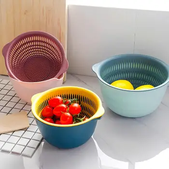 

OTHERHUSE Colourful Kitchen Double Drain Basket Wash Fruit Colanders Drainer Basin Vegetables Drain Sieve Food Washing Strainers