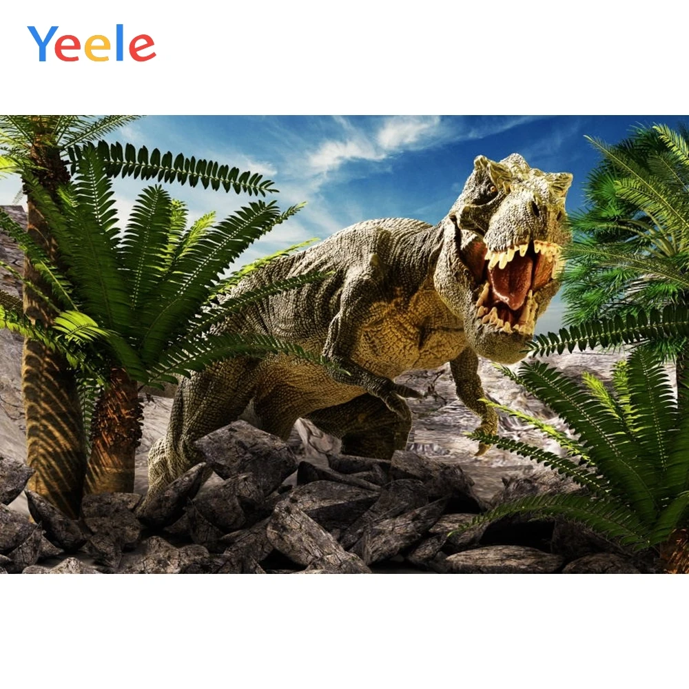 

Yeele Dinosaur Backdrop Forest Jungle Tree Grass Sky Kids Baby Birthday Custom Vinyl Photography Background For Photo Studio