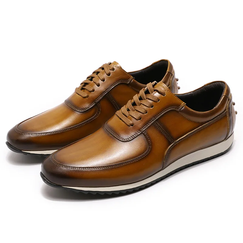 Большой размер 15, мужская стильная повседневная обувь оксфорды из натуральной кожи, Раскрашенные вручную, коричневого и зеленого цвета, на шнуровке, модная мужская обувь на плоской подошве - Цвет: Brown