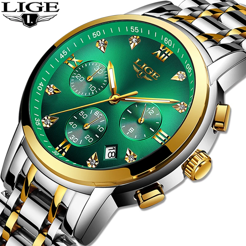 

2020 LIGE Green Water Ghost Brand Luxury Men Watch Waterproof Date Clock mens Watches Men Quartz Wristwatch Relogio Masculino