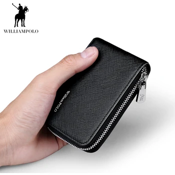 

WILLIAMPOLO Leather Card Holder Men Credit Card Wallet Cowhide Card Zipper Wallet PL185143