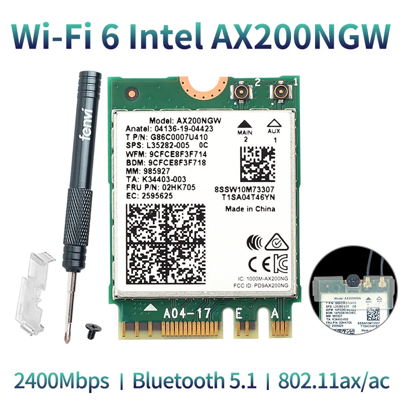 Беспроводной двухдиапазонный адаптер Wi Fi 6 2400 Мбит/с для Intel AX200 NGFF M.2 Bluetooth 5 1 WiFi