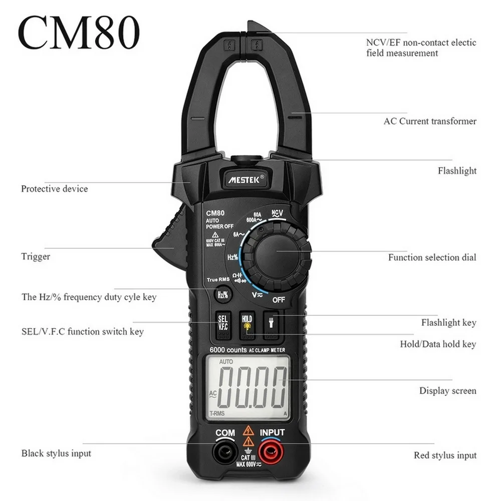 MESTEK Cm80 цифровой клещи мультиметр токовый зажим клещи Ac/dc Вольт B1m5
