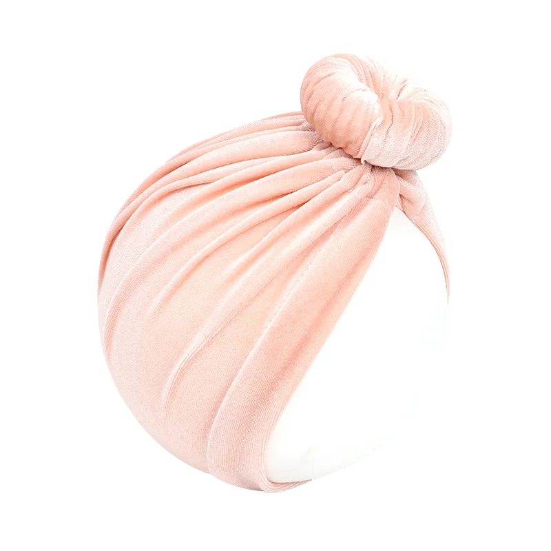 Pink velvet 14 цветов, детская шапка для девочек, бархатная зимняя шапка для детей, детская чалма, шапки, детская шапочка, аксессуары для малышей 6-36 месяцев - Цвет: Pink velvet