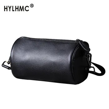 

Men Shoulder Messenger Bag Chest Bag Casual Fashion Small Barrel Bag Top Layer Cowhide New Handmade Original Leather Male Soft