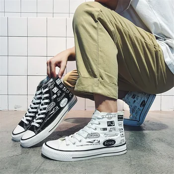 

Men Breathable Sneakers No-slip Vulcanize Shoes high-top canvas shoes street men's shoes