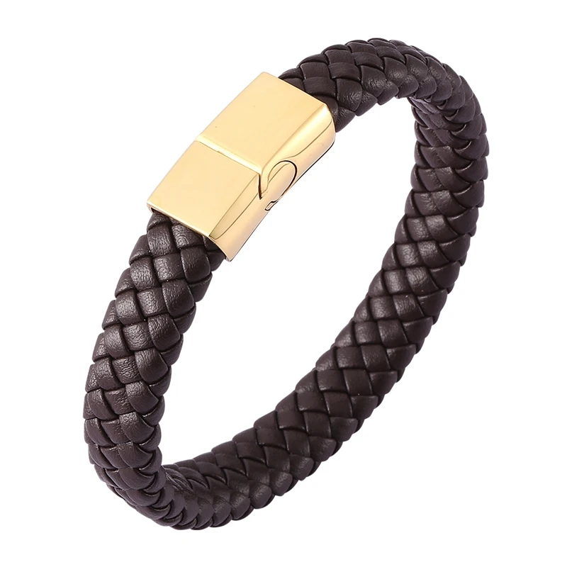 Панк мужской кожаный браслет черный/коричневый браслеты ювелирные изделия нержавеющая сталь Магнитная застежка модный мужской браслет подарок BB740