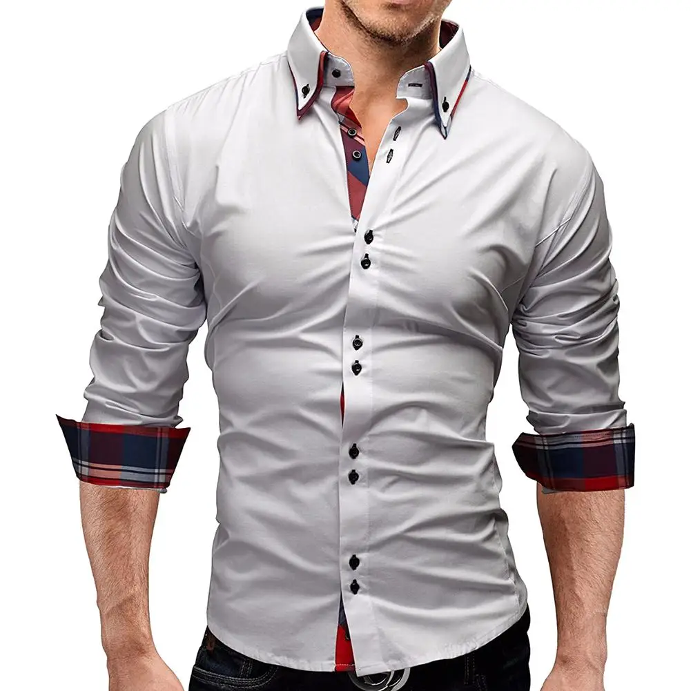 Повседневные мужские рубашки, модная клетчатая рубашка с длинным рукавом, Мужская Однотонная рубашка, Мужская брендовая одежда