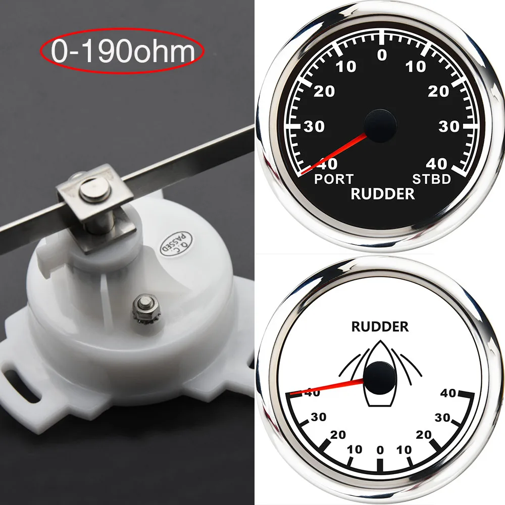 85MM Gauge STBD-PORT Pack of 1 Rudder Angle Indicator with Sensor Waterproof Sail Boat Rudder Angle Meter Red Backlight 0-190ohm