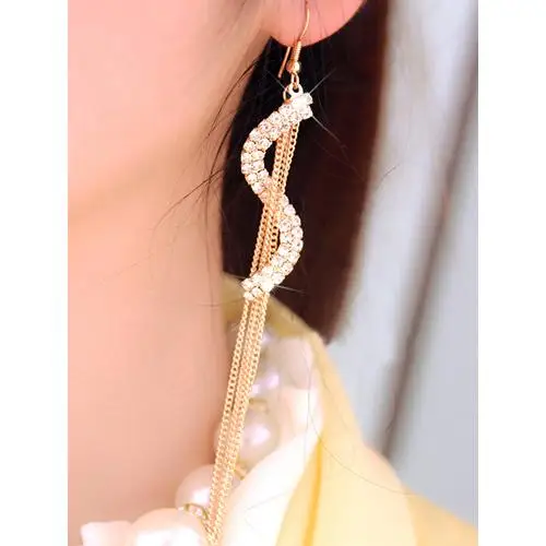 Women's Fashion S-Shape Long Tassels Rhinestone Hook Dangle Linear Earrings | Украшения и аксессуары