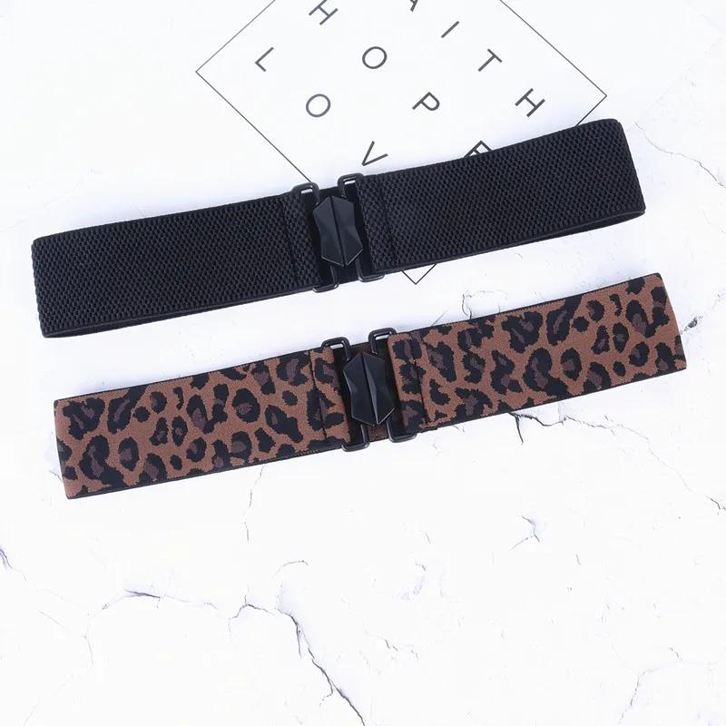 fashion black wide belt for women elastic stretch waist seal luxury leopard print designer decoration dress straps