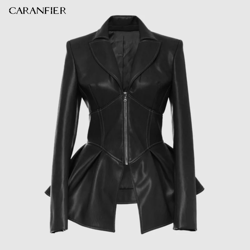 Черный CARANFIER Женская куртка искусственная кожа полиуретан куртка женская зимняя Весенняя мотоциклетная куртка черная искусственная Готическая кожаная куртка - Цвет: Черный