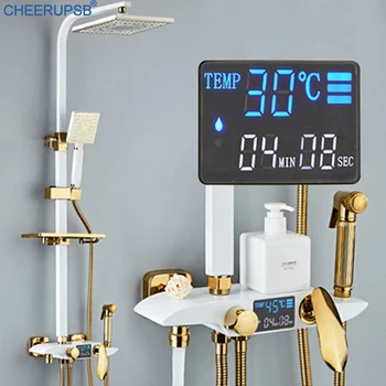 

Bathroom Rainfall Digital Faucet Wall Mount LCD Display Tap Constant Temperature Shower System Bathtub Smart Thermostatic Faucet
