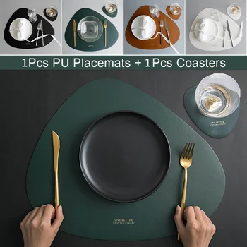 

2pcs/set Tableware Pad PU Leather Table Mat Heat Insulation Non-Slip Simple Placemats Disc Bowl Cup Placemat Kitchen Supplies
