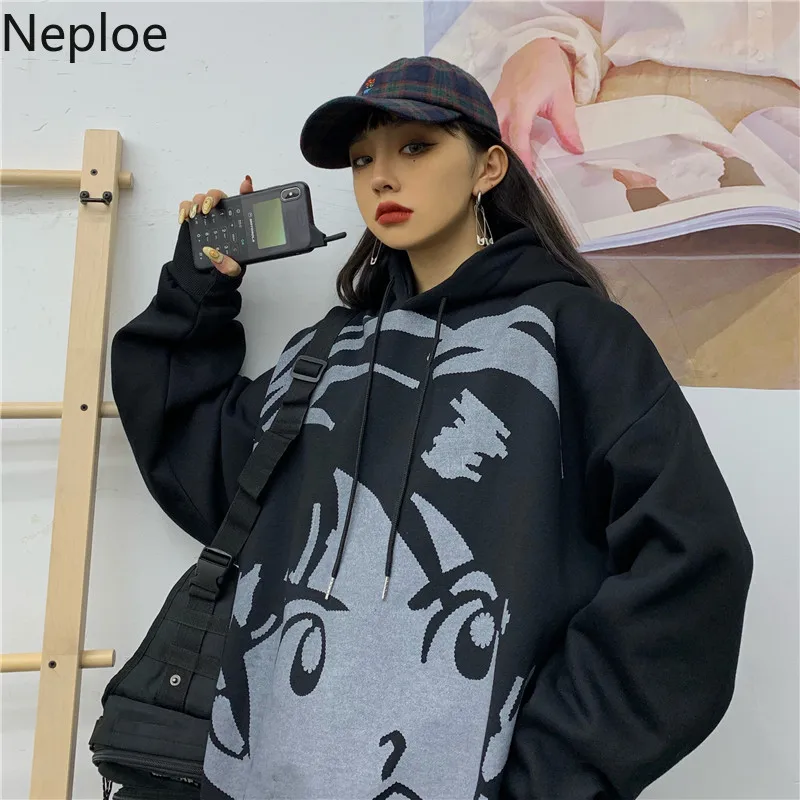 Толстовки Neploe с мультяшным принтом, женские ретро толстовки с капюшоном и длинным рукавом, свободные Модные женские пуловеры, топы 80567