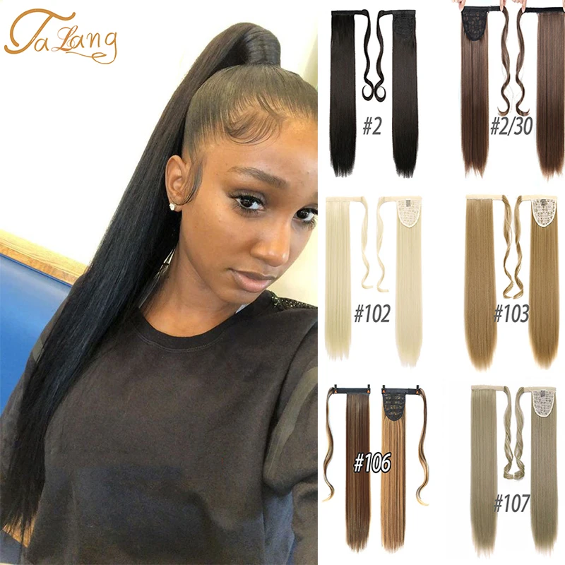 

TALANG 24inch Long straight Real Natural Ponytail Clip in Pony tail Hair Extensions Wrap Around on Synthetic Hair Piece