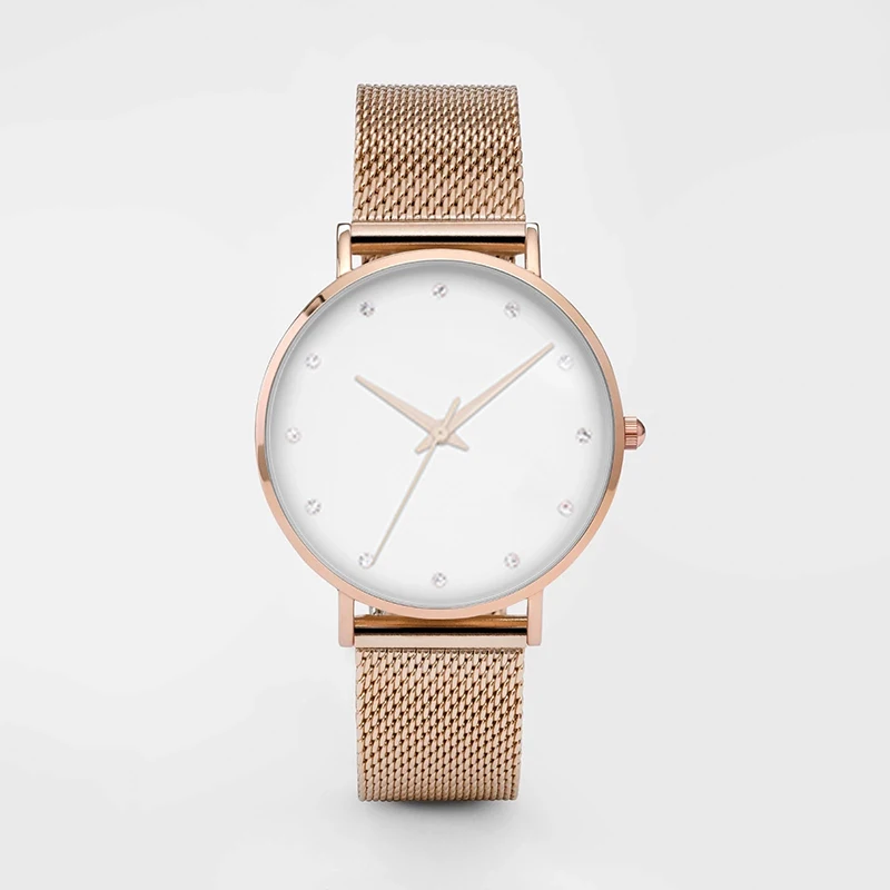 mesh rose Модный роскошный с кристаллами женские часы женские модные кварцевые часы из нержавеющей стали Relogio Feminino Montre Femme Relojes Mujer - Цвет: mesh rose