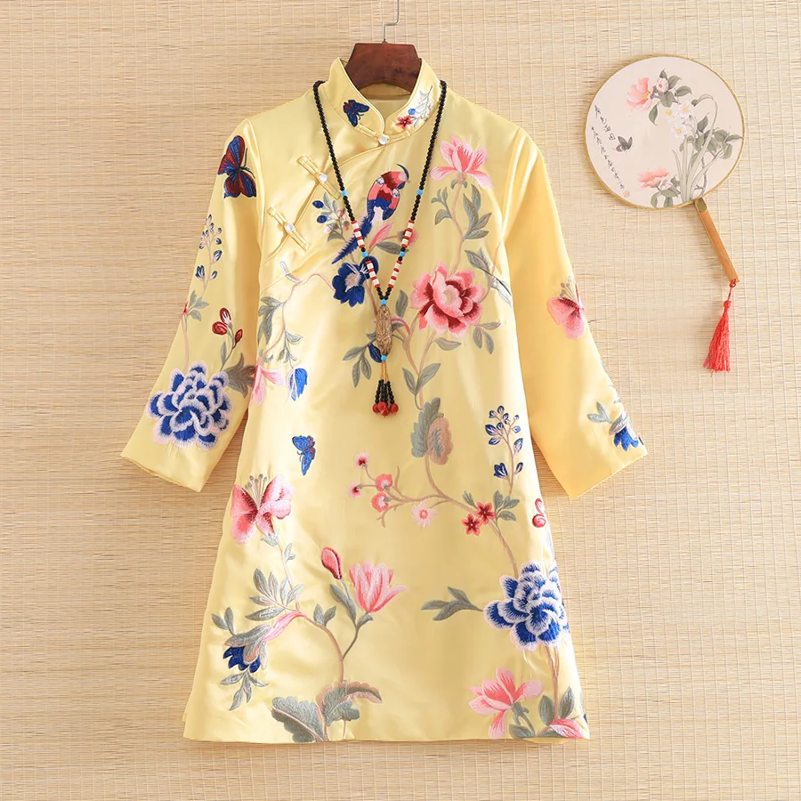 Новое Осеннее Женское пальто Топ в китайском стиле Ретро Вышивка Лилия