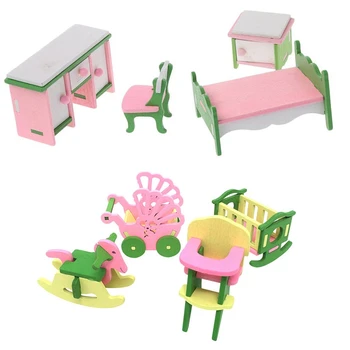 

2 Set Baby Wooden Dollhouse Furniture Dolls House Miniature Child Play Toys Gifts, 1 Set No.9 & 1 Set No.6