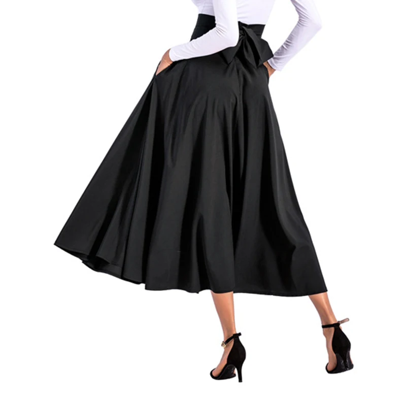 2020 New Fashion  Women Long Skirt Casual Spring  Summer Skirt womens Elegant Solid Bow-knot A-line Maxi Skirt Women Cothes (18)