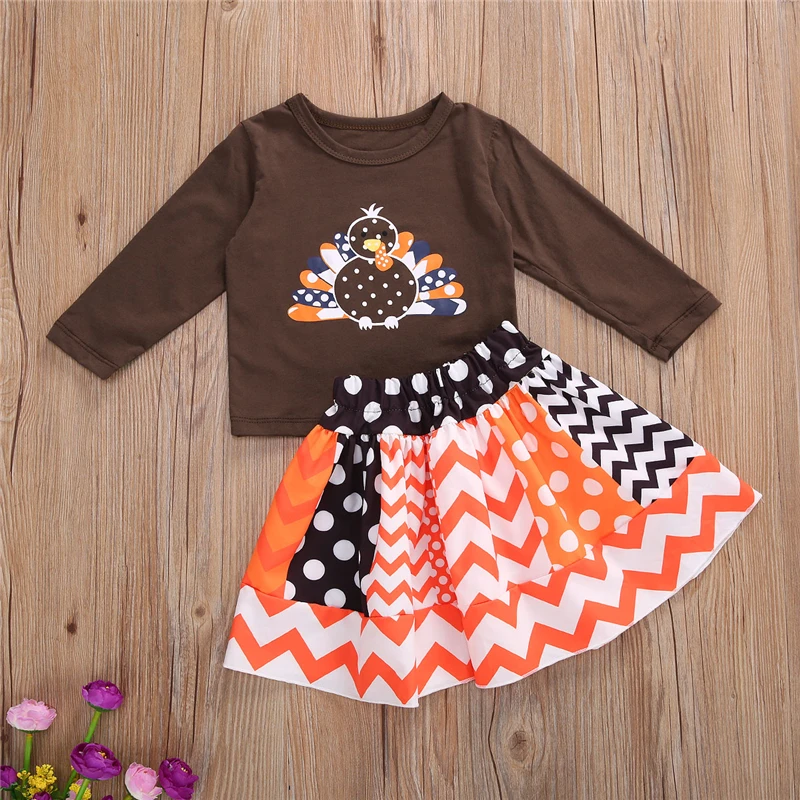 

Fashion Baby Suit Set Floral Print Round Neck long Sleeve T-Shirt and Skirt for Girls Thanks giving day Clothes Autumn Partywear
