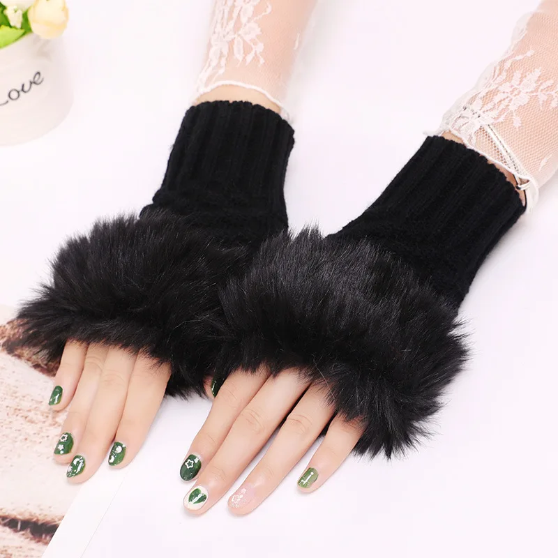 Fashion Silicone Heat Resistant Bbq Kitchen Oven Mitts Gloves Women Arm Warmer Fingerless Knitted Long Gloves Cute Mittens Gift - Цвет: Черный