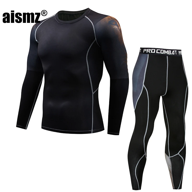 Aismz набор для фитнеса Moletom Masculino спортивный костюм для мужчин размера плюс брендовая одежда спортивная одежда модный принт полный компрессионный комплект - Цвет: AZ2002H