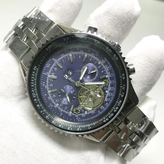 Новые роскошные часы с синим циферблатом 1884 с автоматическим заводом гладкие часы из нержавеющей стали качество - Цвет: watch
