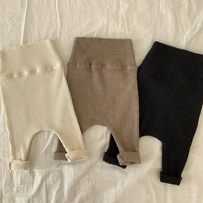 Calças do Bebê Meninos de Cintura Alta com Nervuras Footed Recém-nascido Algodão Leggings Pant Estilo Coreano Infantil Meninas Casuais Calças Longas Roupas 4 cintura alta com nervuras algodão leggings pant