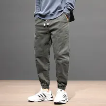 Fashion Streetwear Men Jeans Loose Fit Green Gray Khaki Casual Cargo Pants Slack Bottom Japanese Style Hip Hop Joggers Pants Men