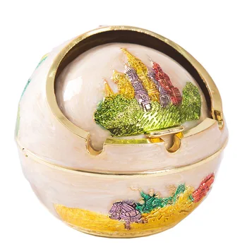 

Colorful Globe Ashtray With Tips Castle Pattern Metal Ash Tray Portable Travel Car Windproof Cigarettes Ashtray 3.9*3.5inch