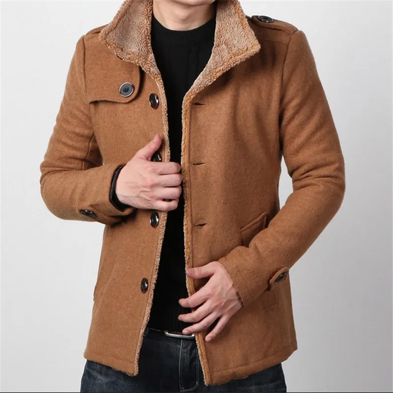 Для Мужчин's 2015 Осень Snd зимнее пальто с лацканами Большие размеры толстые шерстяные пальто Тонкий Британский шерстяное пальто мужской