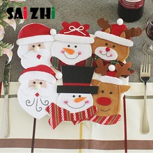 Saizhi сумка держатель ложка нож вилка крышка Санта Клаус Снеговик Лось стиль посуда мешок Рождество год украшения посуда