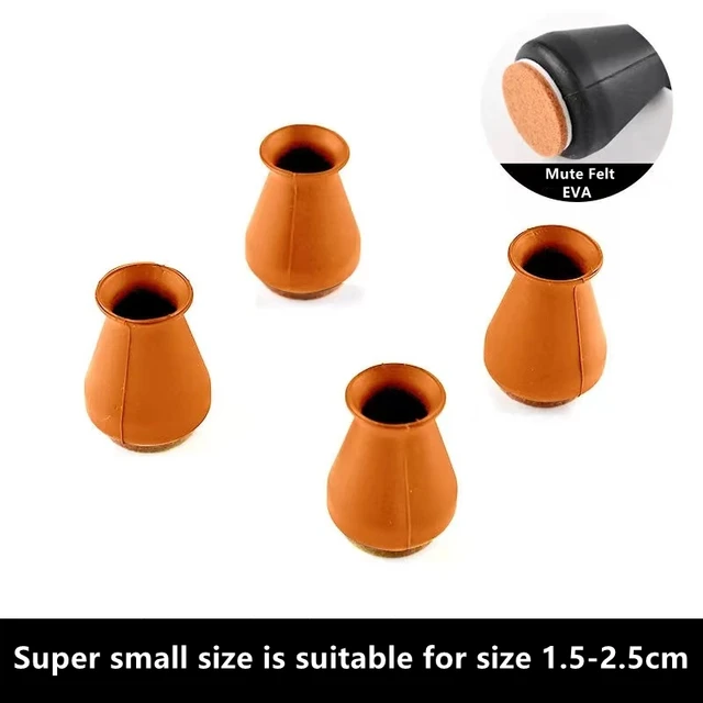 Chair Legs Protectors Table Foot Cover Silicone Chair Caps with Felt EVA Pads for Protecting Floors from Scratches and Noise #30 brown XS