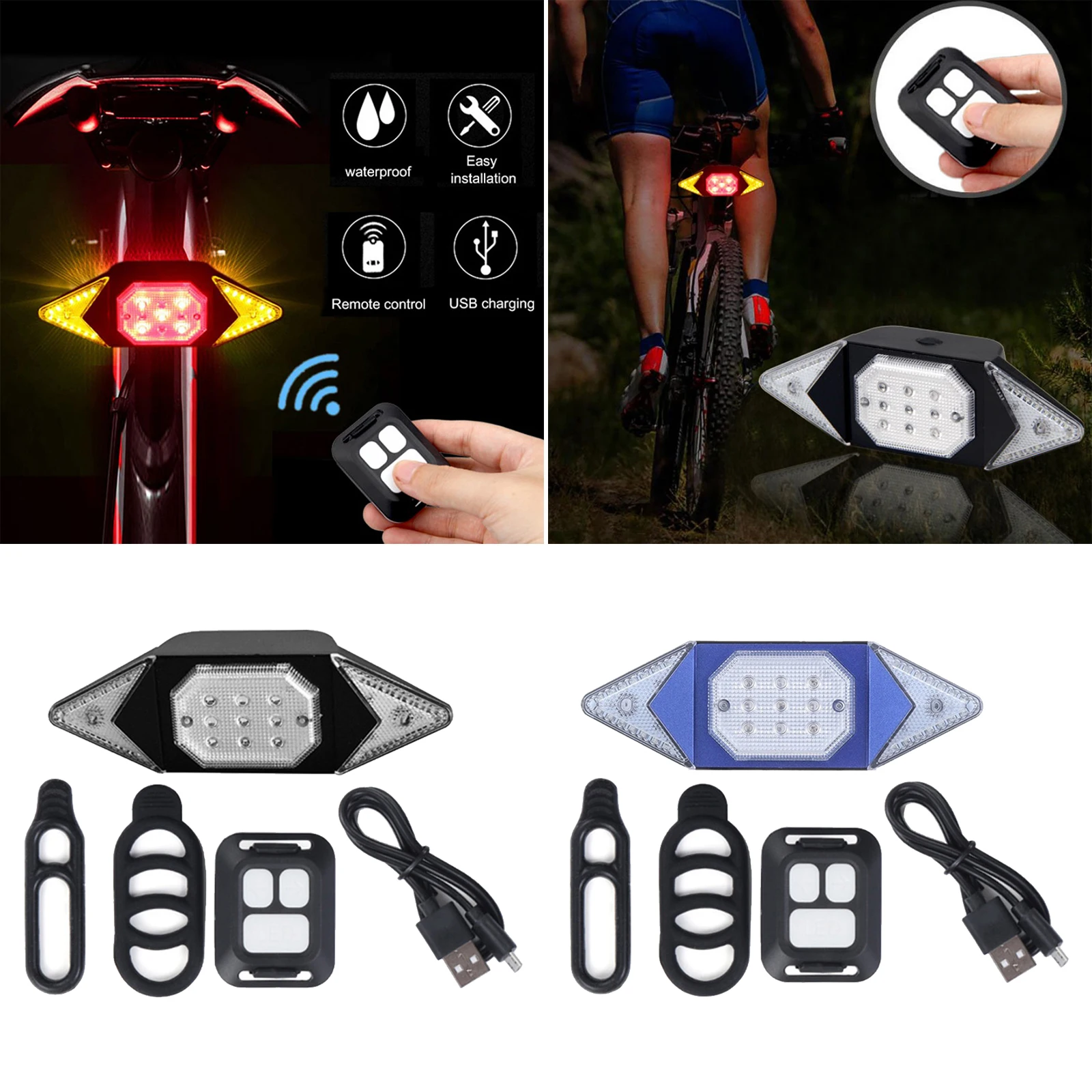 Bike Tail Light Turn Signal USB Rechargeable Rear Wireless Remote Control Bicycle Indicator Light Bike Tail Light Turn Signal USB Rechargeable Rear Wireless Remote Control Bicycle Indicator Light