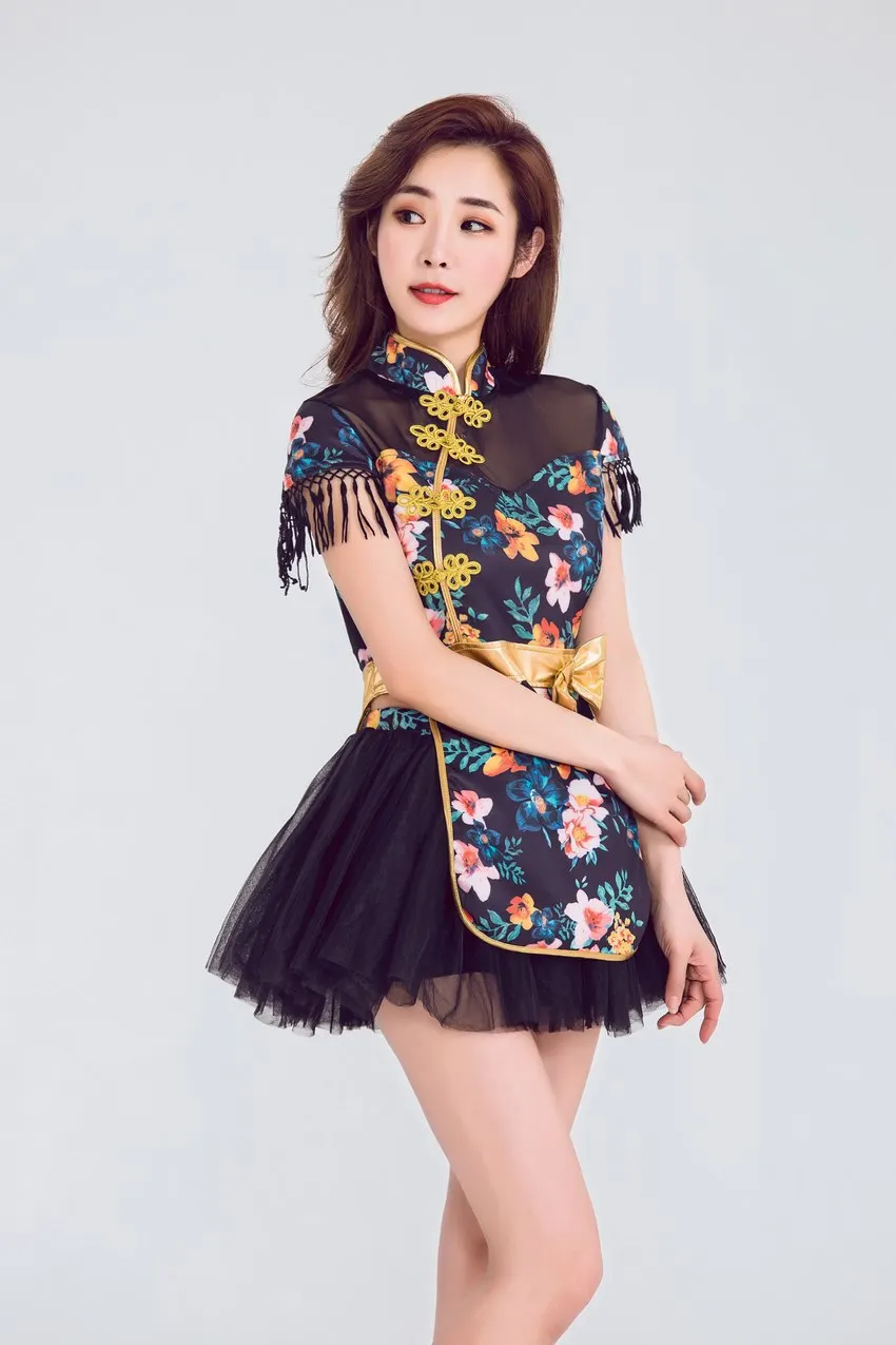 Сексуальный Ретро Cheongsam костюм Болельщицы одежда футбол баскетбол Cheer Team девушка Черлидинг униформа сценическая