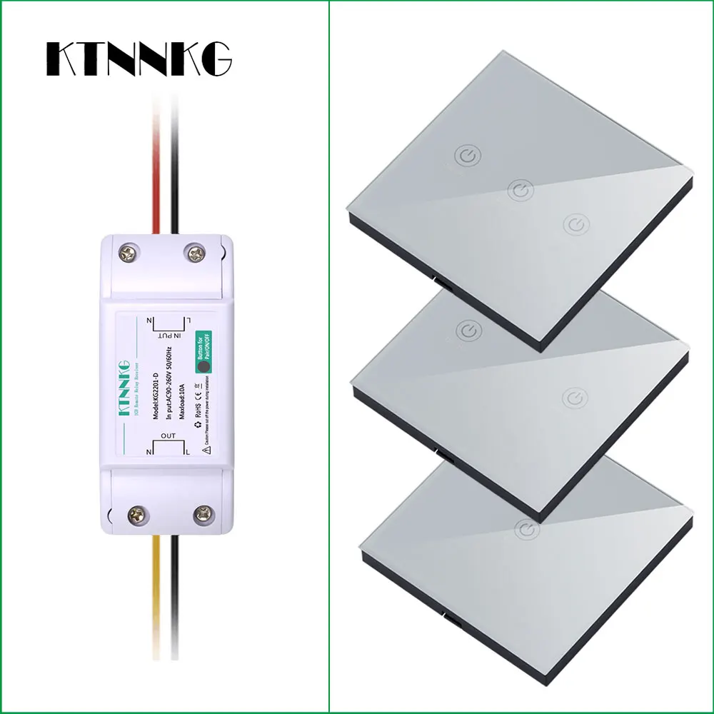 

220V 1Gang 433Mhz wireless touch remote control switch Built-in battery Assembly completed Paired wall transmitter smart home