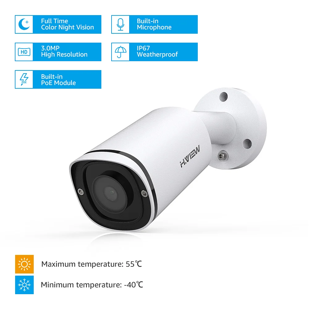 H. View полноцветная Poe ip-камера, комплект 8Ch, система видеонаблюдения, система безопасности, 3Mp, наружная аудиозапись, H.265 камера NVR, комплект видеонаблюдения