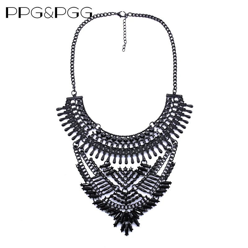 PPG& PGG модные черные кулоны с кристаллами, Массивное колье-ошейник, винтажное длинное массивное ожерелье, ювелирные изделия