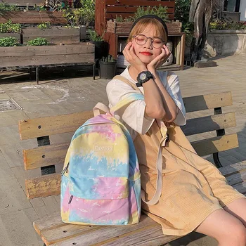 

Fashion School Bag For Teenage Girl Children Backpacks Travel Bag Women Backpack Tie Dye Mixed Color Women Shoulder Bag