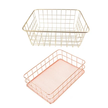 

2 Pcs Nordic Style Metal Wire Storage Basket Cosmetic Organizer Holder Home Office Desk Toiletry Collection Bathroom Shelf,28X22