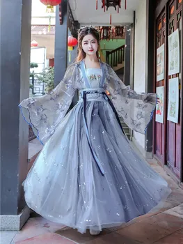 

Chinese traditional costume summer costume fairy TV stage costume guzheng dance costume film TV improved Hanfu women skirt sets