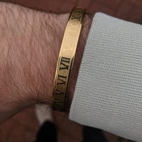 Luxury Cuff Bracelet Bangle Stainless Steel  Bracelet Carving Roman Numeral Couple Roman Bangle For Men Women Jewelry 1