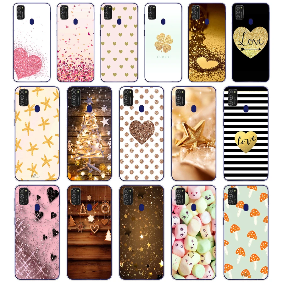 53Sd Little Hearts On Gold Custodia Morbida In Silicone Tpu Cover Per Samsung Galaxy M11 M21 A20 A20E A20S S10 S20 Plus