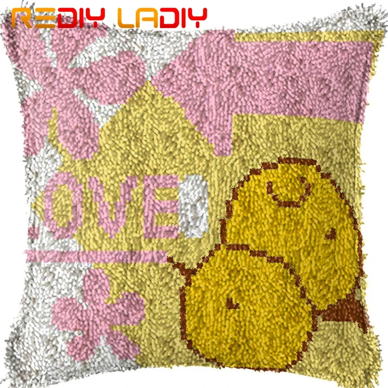 Latch Hook Cushion Love Chricken Pre-Printed Canvas Cushion Cover Acrylic Yarn Crochet Pillow Case Kits Hobby& Craft Home Decor