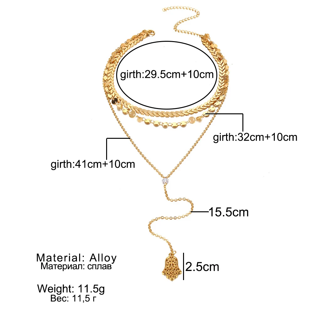Богемное винтажное многослойное ожерелье с подвеской для женщин золотистый Серебристый расшитый цепочка "рыбья кость" ладонь геометрические украшения вечерние подарки