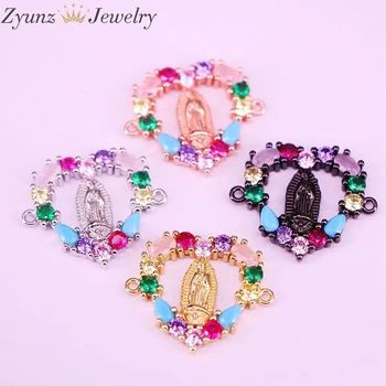 

10PCS, Cubic Zirconia Connector Rainbow CZ Micro Pave Heart Jesus Beads DIY Colorful Beads Fashion For Necklace Bracelet Making