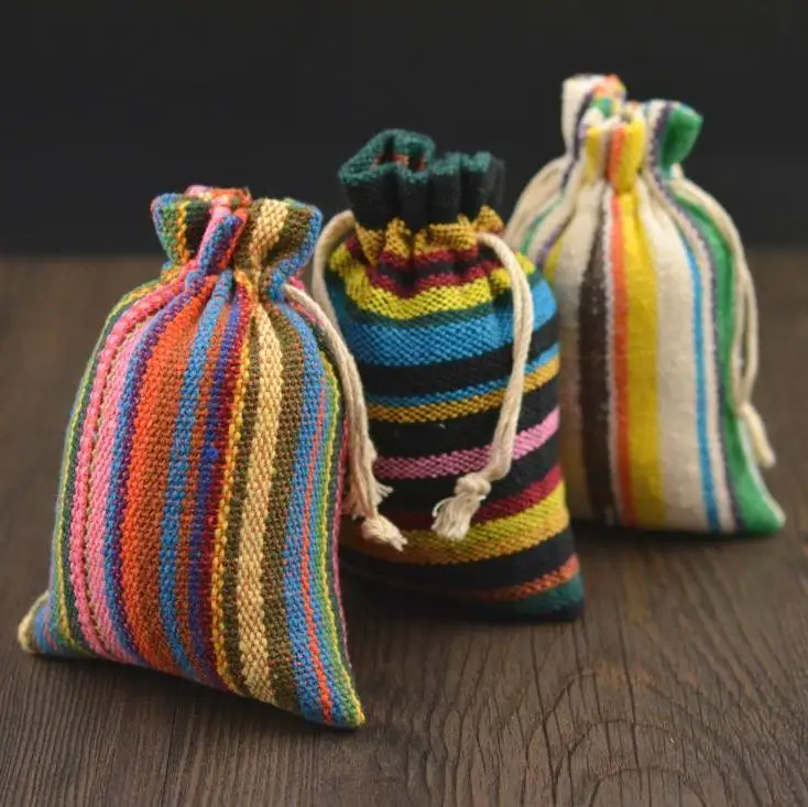 Bolsa De Lino a Rayas Con cordón, 10x14cm, Joyera, Yute, Bolsa De Regalo, Soporte De Embalaje De Granos De Caf Caramelo,