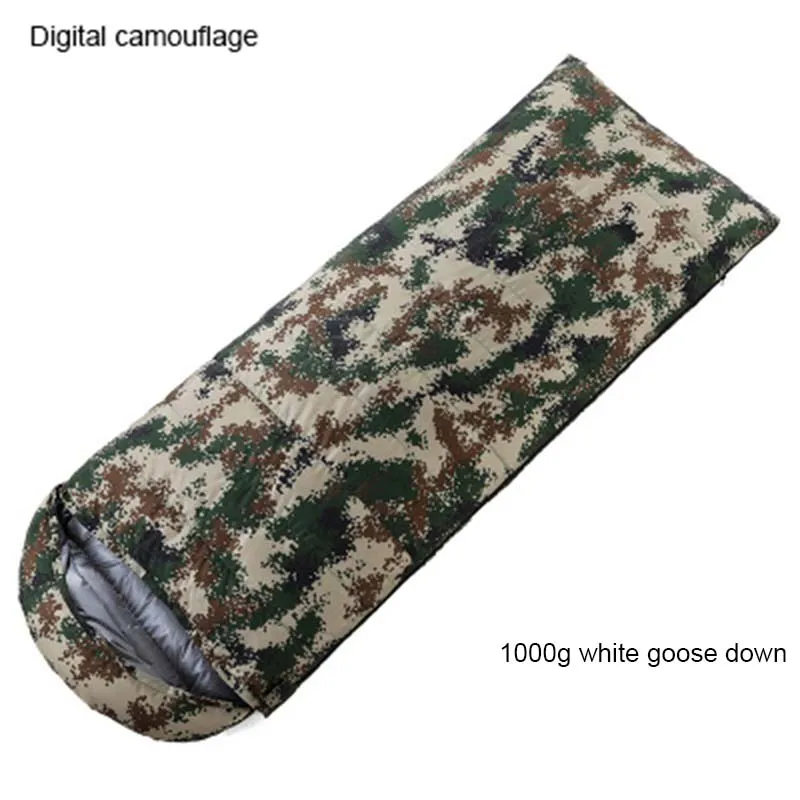 Digital 1kg Fill Утолщенный Открытый Кемпинг Взрослый ультра-легкий конверт летний Камуфляжный спальный мешок гусиный пух сплайсинга двойной спальный мешок - Цвет: Digital 1kg Fill