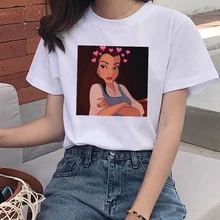 Летние повседневные модные свитера с короткими рукавами в стиле принцессы Харадзюку с буквами s-xxl Свободная Женская Веселая футболка с героями мультфильмов в стиле хип-хоп